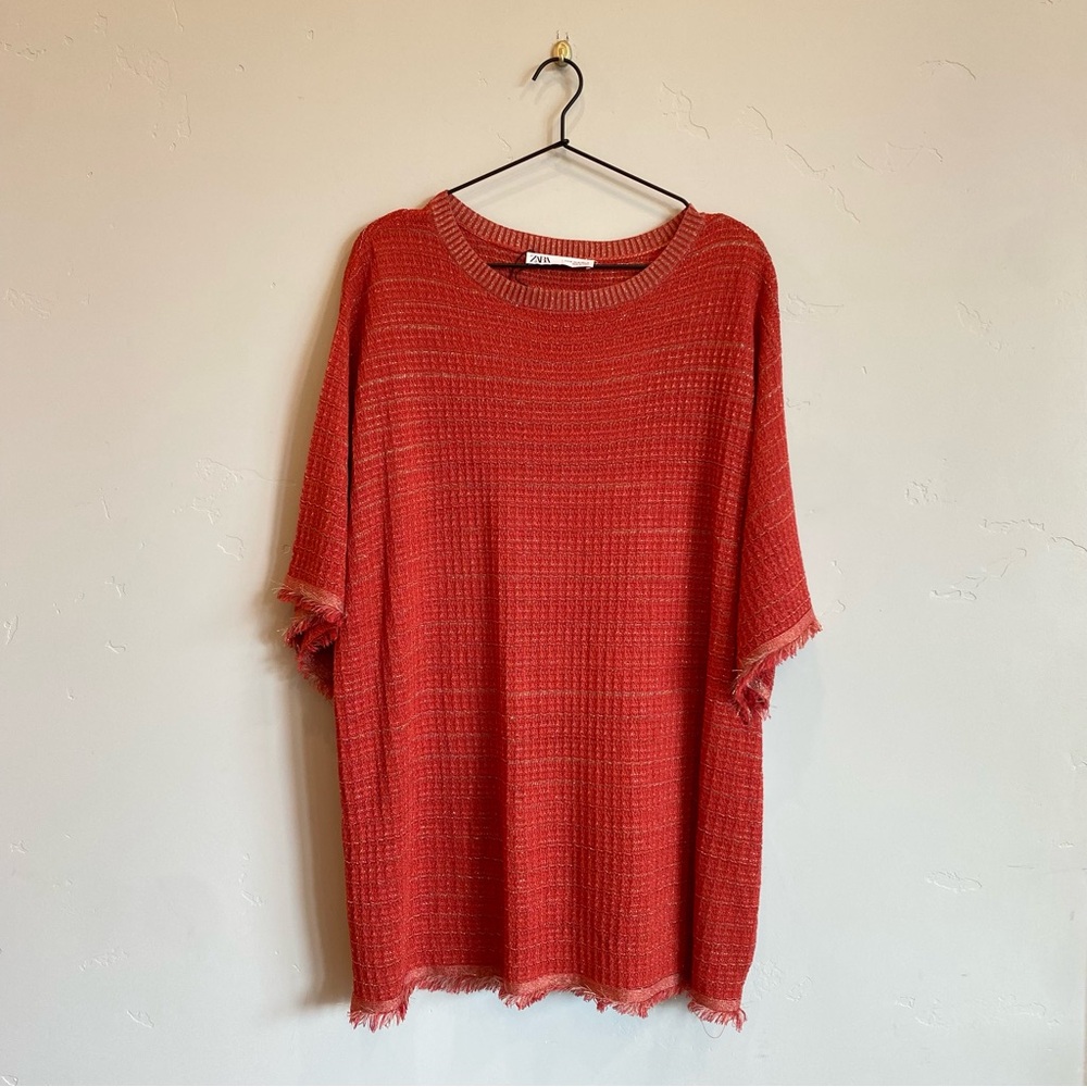 ZARA Red Orange Knit Shift Mini Dress - Picture 1 of 8